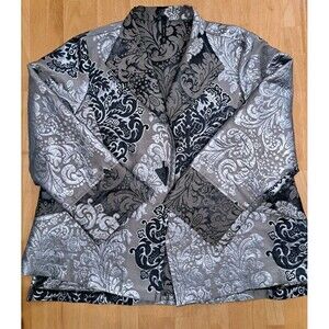 IC by Connie K Metallic Black Silver Asymmetric Jacket Wearable Art Paisley XXL